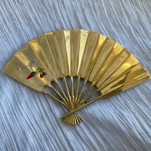 ( SOLD ) - Vintage Footed Brass Fan Tray, Brass Jewelry Trinket Dish